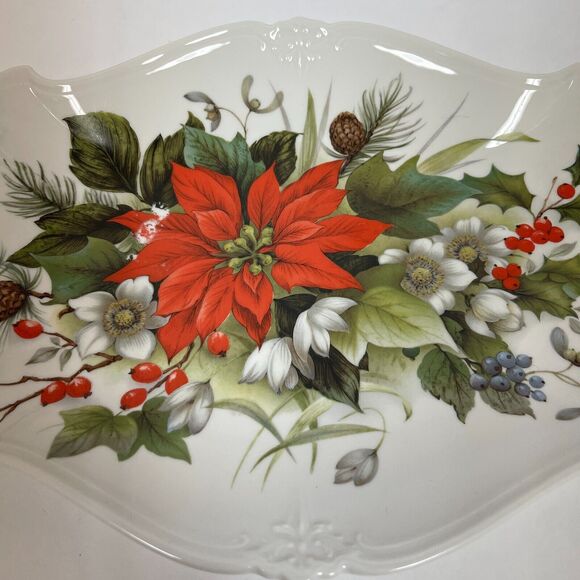 Tirschenreuth Bavaria Platter Tray Plate Fine Porcelain Poinsettia Acorn Floral - Picture 4 of 10